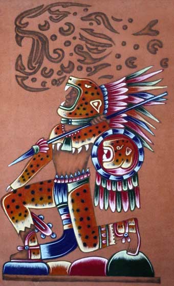 Es la guerra contra nuestros defectos lo que da fuerza al Pentagrama. Guerrero Jaguar. Elaborador por artesano de Cascadas de Agua azul, Chiapas, México.