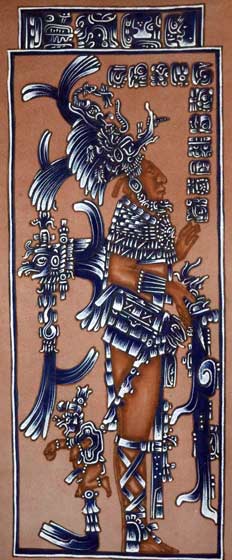 Gobernante maya con mitra (dominio de su mente) adornos (virtudes alcanzadas). Imagen de artesano de Cascadas de Agua Azul, Chiapas.