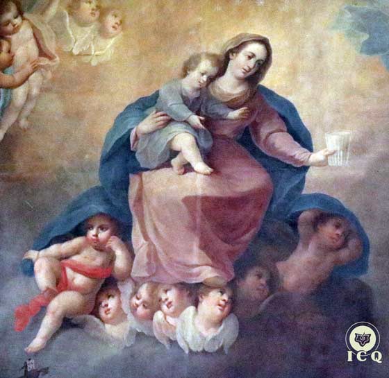 El verbo divino o Cristo íntimo representado por el mismo Pentagrama, en brazos de la Madre Divina simbolizada en el Pentagrama por un círculo. Catedral de Puebla México.