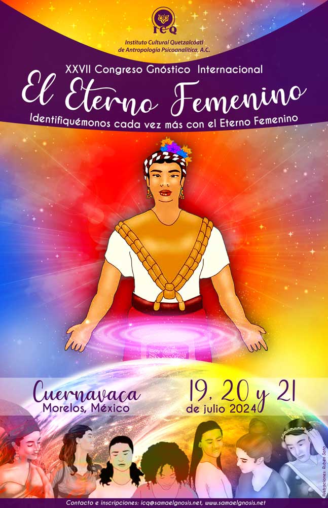 Poster promocional para el Congreso Gnóstico El Eterno Femenino. Realizado por Carlos Inclán con dibujos de Rubén Soto.